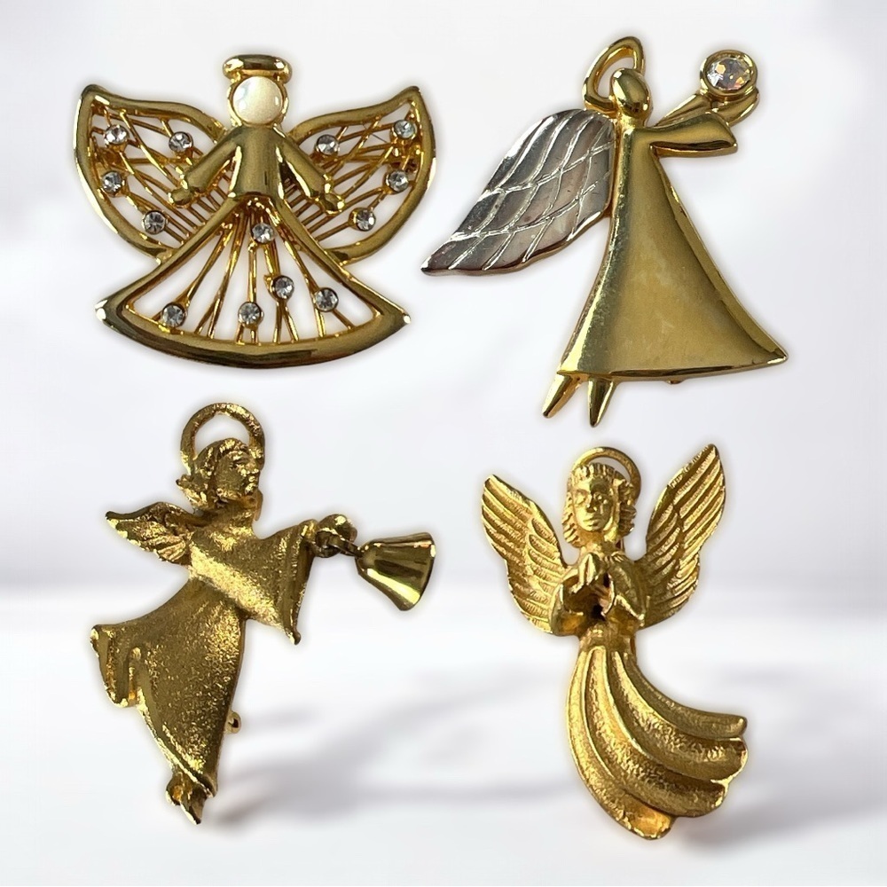 Charming Gold and Silver Angel Vintage Brooch Set With Rhinestones